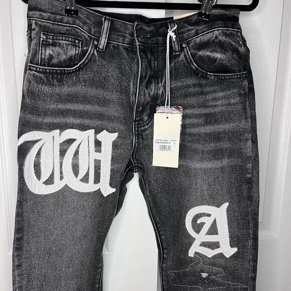 NWT mnml Men's D198 War Straight Denim Size 31 Distressed gray black denim - Picture 3 of 9